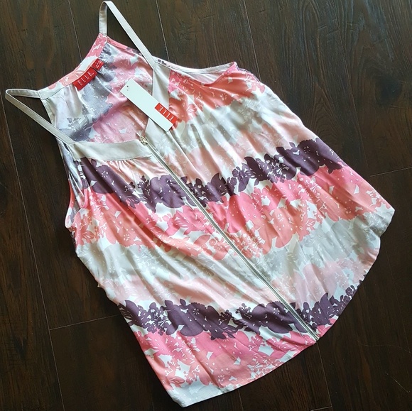 Elle Tops - NEW Elle Floral Tank with Zipper Detail Size LG